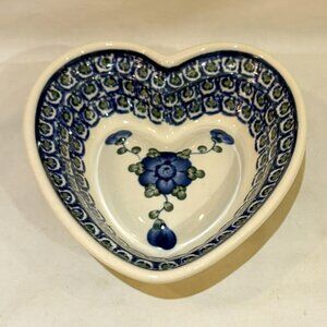 Polish Pottery Ceramika Artystyczna Boleslawiec Heart Shaped Bowl Nut Dish